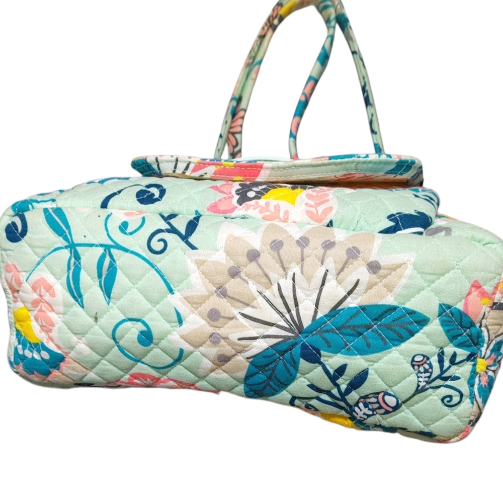 Vera Bradley Carson Mint Green Quilted Floral Medium Tote Bag Handbag Purse - Picture 4 of 10